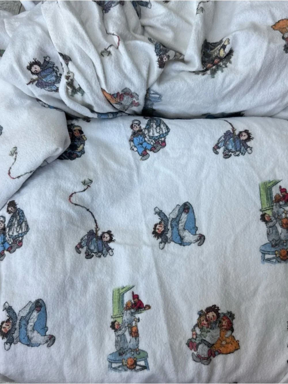 Vintage Raggedy Ann and Andy Flannel Sheet Set- flat &fitted sheet, 1 pillowcase
